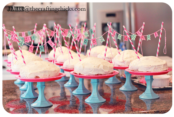 DIY Mini Cake Stands and Washi Tape Mini Cake Banners - Paris Bakeshop Birthday Party