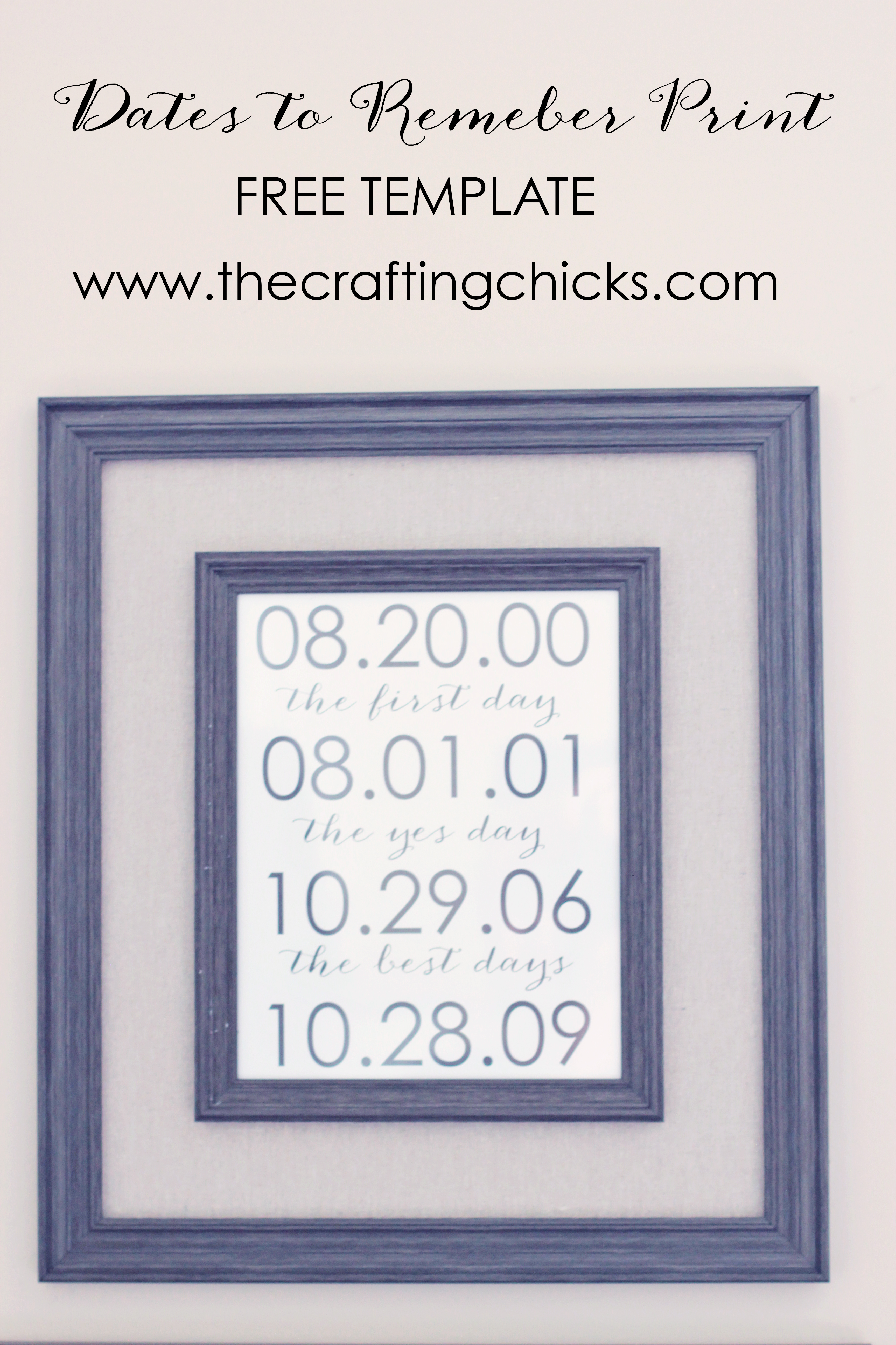 Dates to Remember Free Printable. Add your wedding date and birthdates of your children for special home decor.