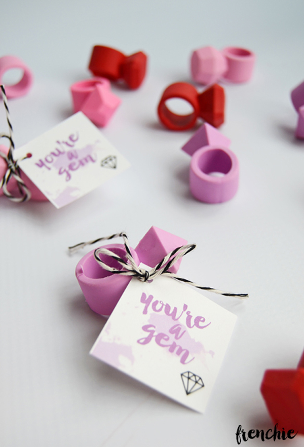 Create these incredible easy gem valentines using diamond erasers from Target and some Twine. 
