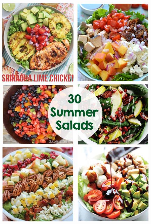 30 Yummy Salads - Chicken Salads, Pasta Salads, Salads with Acovado... So many great recipes!