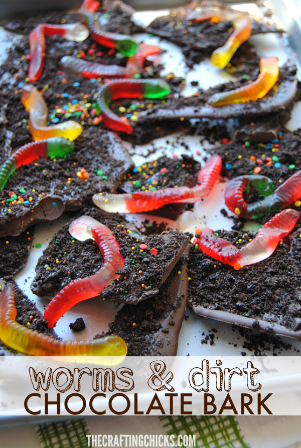 This Worms & Dirt Chocolate Bark is SO cute! What a great boredom buster or rainy day activity!