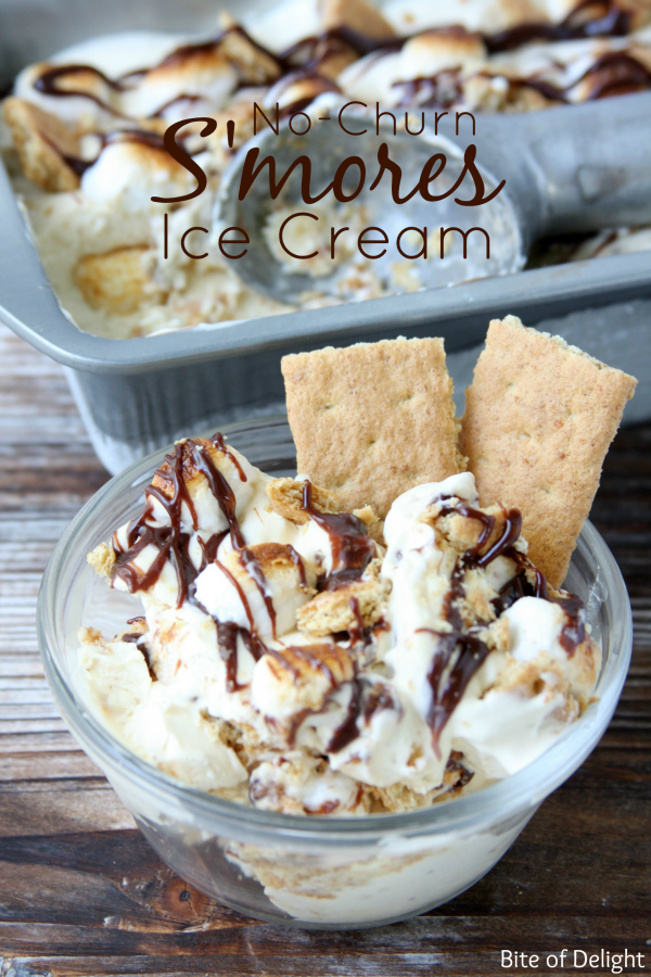 Homemade S'mores Ice Cream in a dish with 2 graham crackers sticking out of ice cream.