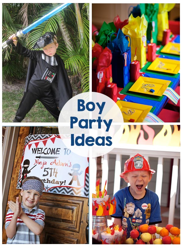 25 Party Ideas for Boys - Superhero, dinosaur, star wars, minecraft, pirates, laser tag, lego, night games, minions, rockets, army, sports, ninja... the post has so many ideas for birthday parties!!