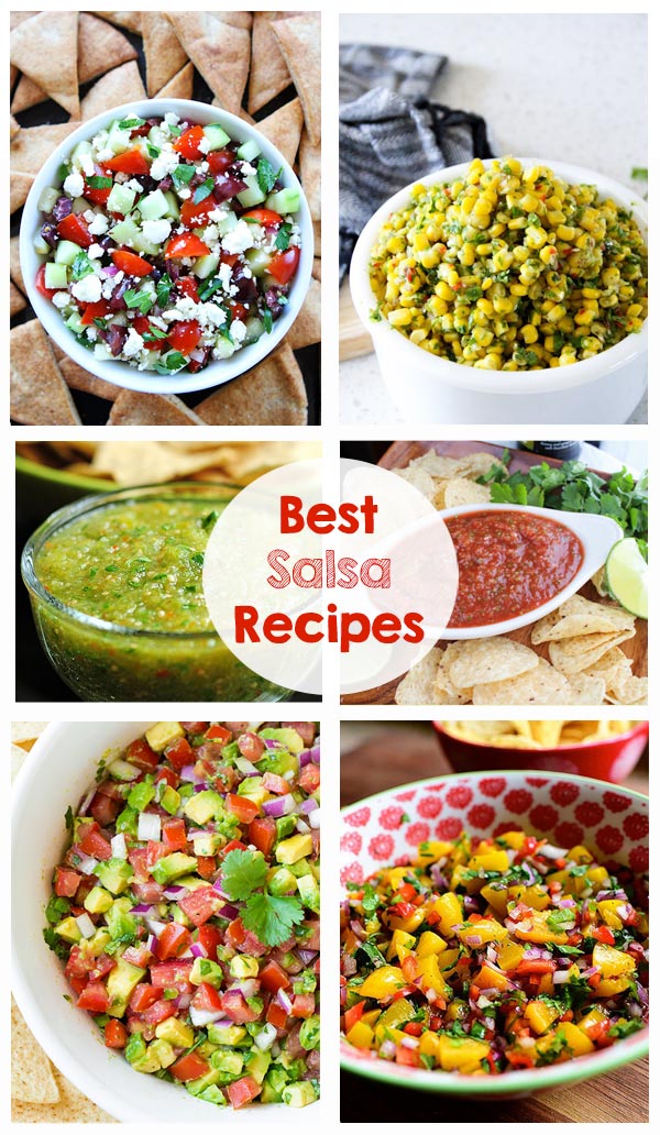 Best Salsa Recipes - Peach Salsa, Pineapple Salsa, Mango Salsa, Greek Salsa, Fresh Tomato Salsa, Avocado Salsa, Tomatillo Salsa... and so much more!  Can't wait for the next summer BBQ!
