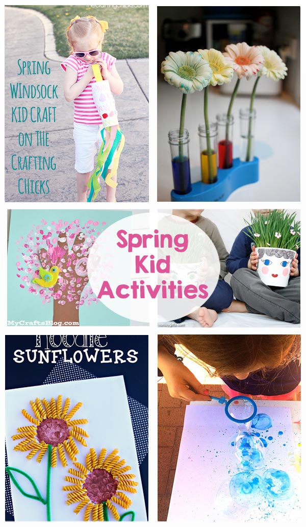 Spring Kid Activities - walking sticks, bird feeder, bubbles, sidewalk chalk paint, crafts, windsock, water games, and so much more! 