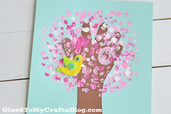 Qtip handprint cherry blossom tree kid craft