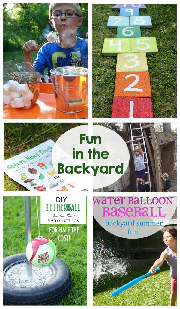 Fun in the Backyard - games, kids activities, zip line, water balloon baseball, s'mores, printables... lots of summer entertainment!