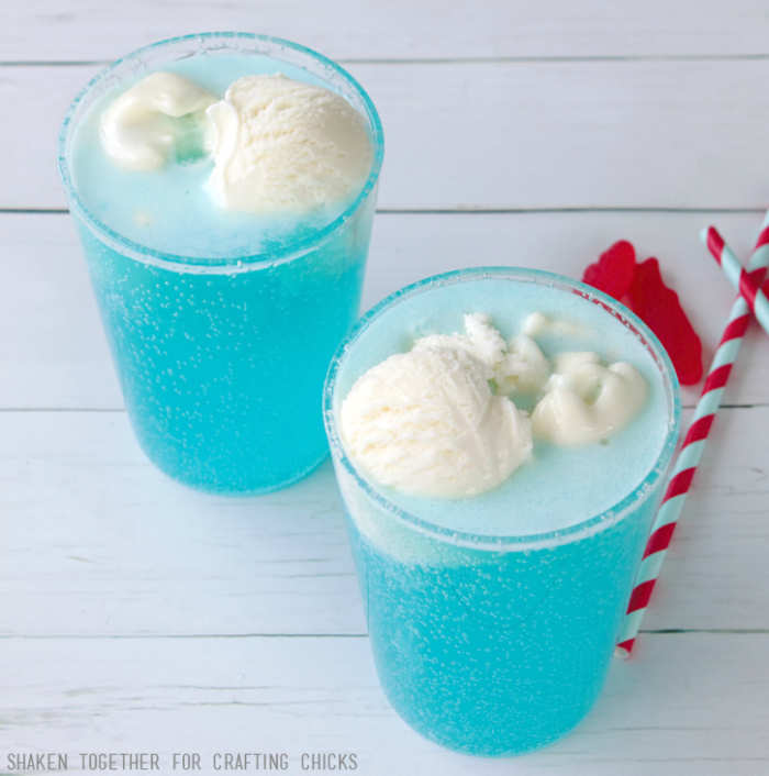 Two generous scoops of vanilla ice cream create the foam on top of the water for our Ocean Floats!
