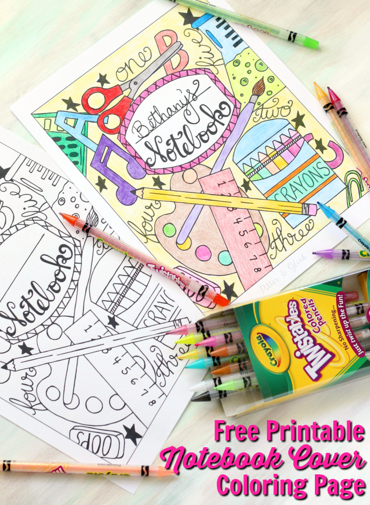 Free Printable Notebook Cover Coloring Page Title NEW - The Crafting Chicks