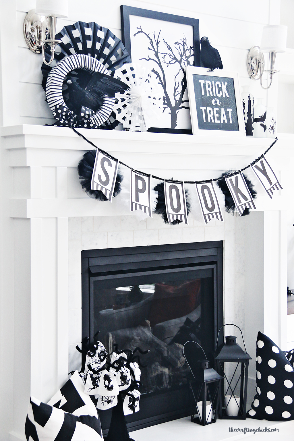 Black & White Halloween Mantle Decor