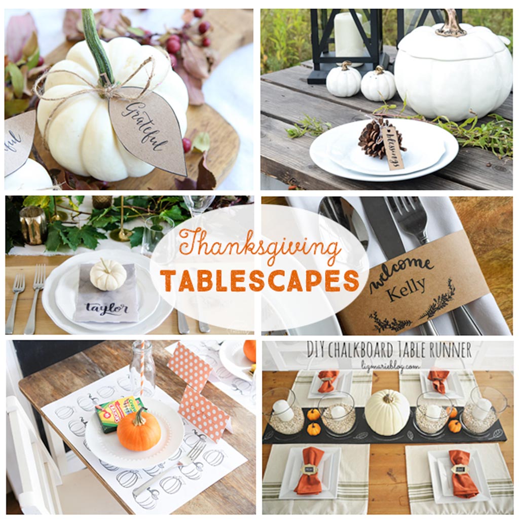 DIY Thanksgiving Tablescapes - Fabulous DIY ideas for your Thanksgiving tables. DIY Place Cards. Easy ideas for kids tables. 