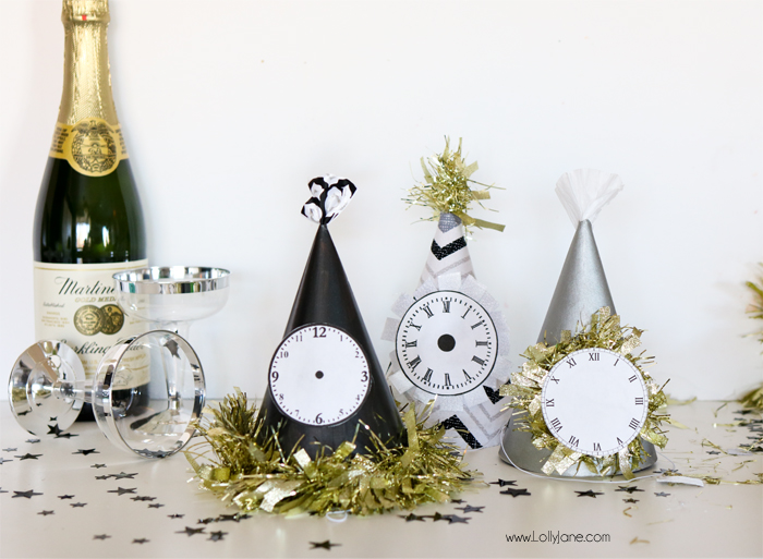 New Year's Printables - Party favors, decorations, party hats, coloring pages, New Year's gifts, countdown, year in review, and resolution printables