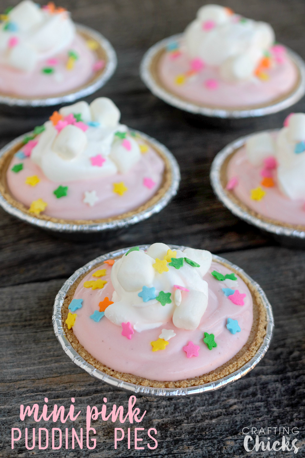 Mini Pink Pudding Pies are a sweet, strawberry no bake treat that are as delicious as they are adorable!