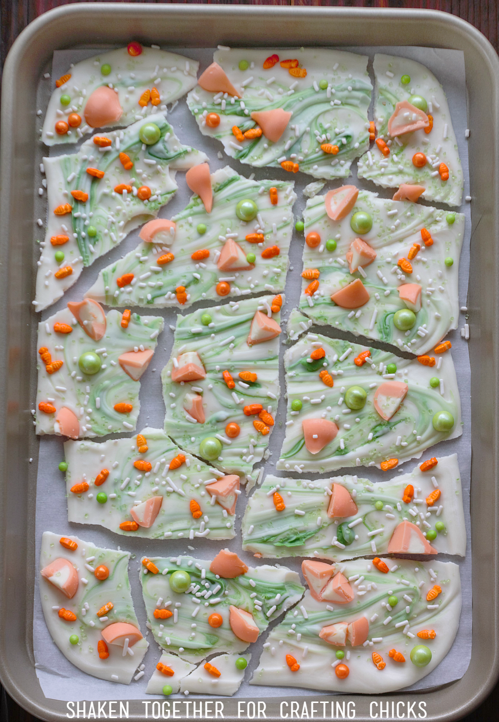Carrot Cake Easter Bark is perfect for Easter gifts - break it apart and package it in cello bags for a sweet treat!