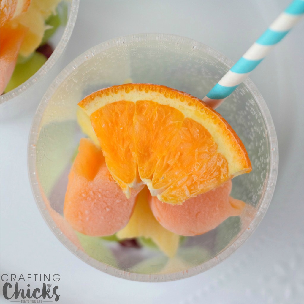 Rainbow Fruit Water with Frozen Fruit - add a frozen orange slice or two