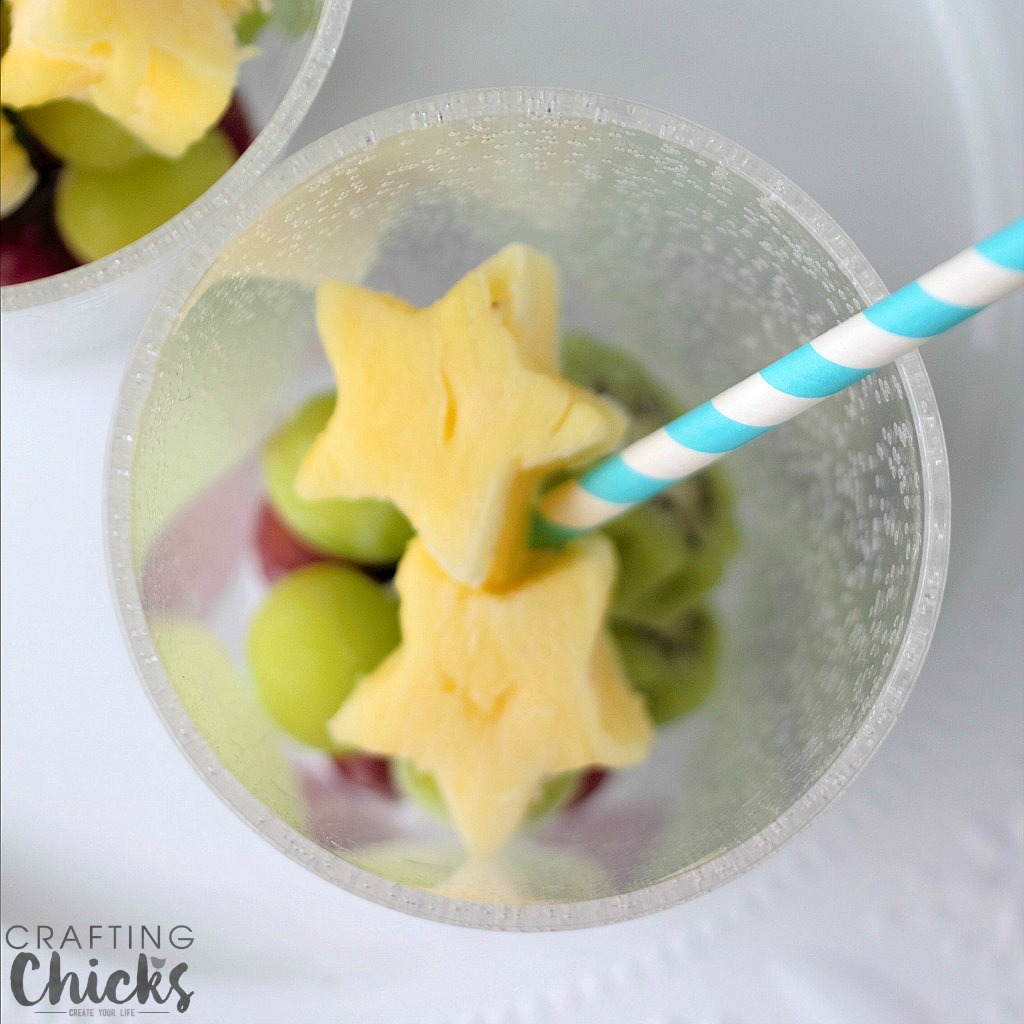Rainbow Fruit Water with Frozen Fruit - frozen pineapple stars!
