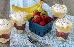 Banana Split Pudding Cups are an easy no bake dessert that even the kids can help with!