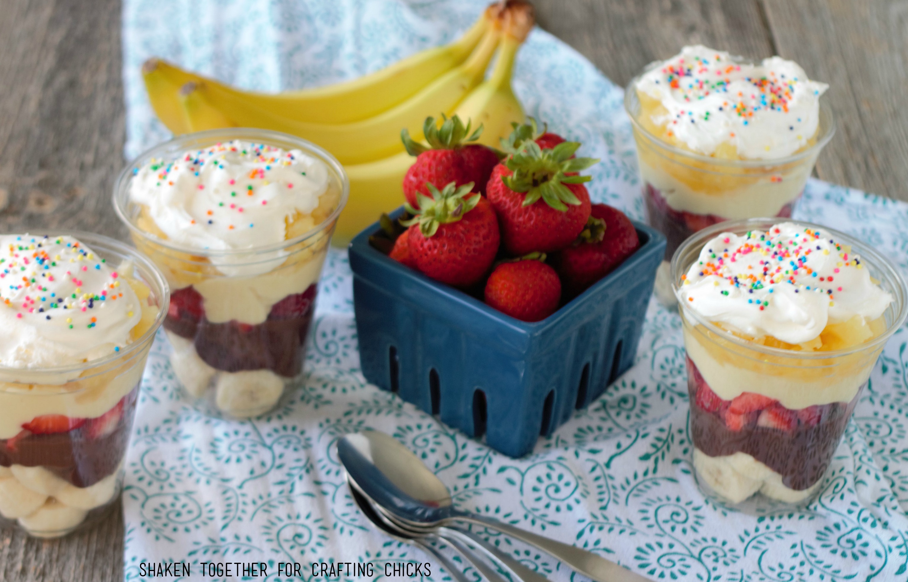 Banana Split Pudding Cups are an easy no bake dessert that even the kids can help with!