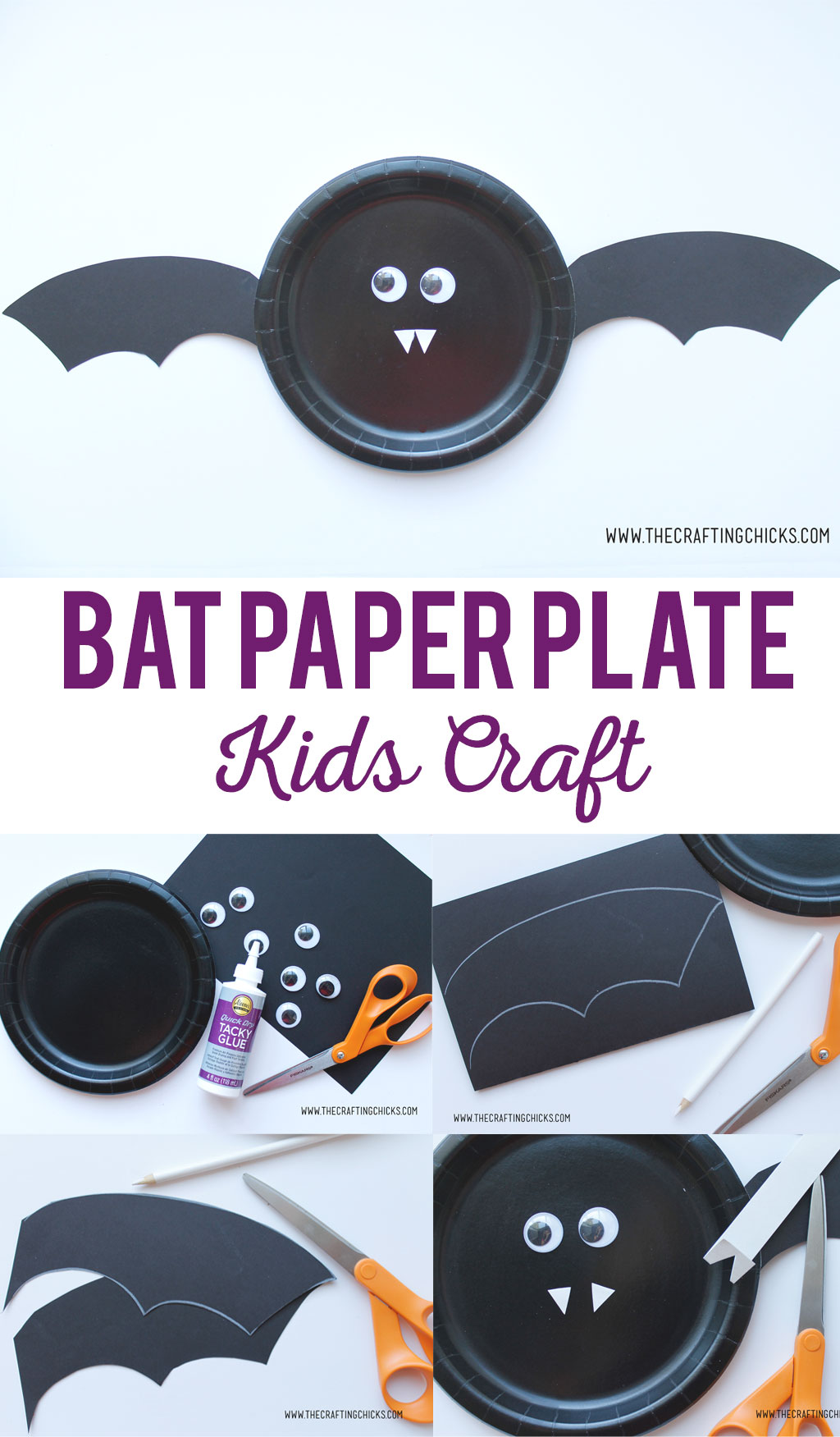 Bat Paper Plate Kids Craft is great for Halloween Class parties, or anytime you want to keep the kids busy. Younger kids will love creating a paper plate bat for preschool too. #Halloweenkidscraft #paperplatekidscrafts