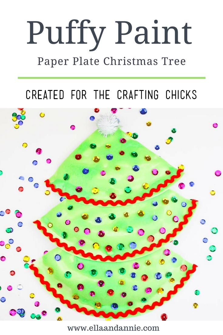 Puffy Paint Paper Plate Christmas Tree Craft | Make a puffy paint paper plate Christmas tree over the Winter break to keep kiddos busy! #diykidscrafts #wintercrafts #kidschristmascraft