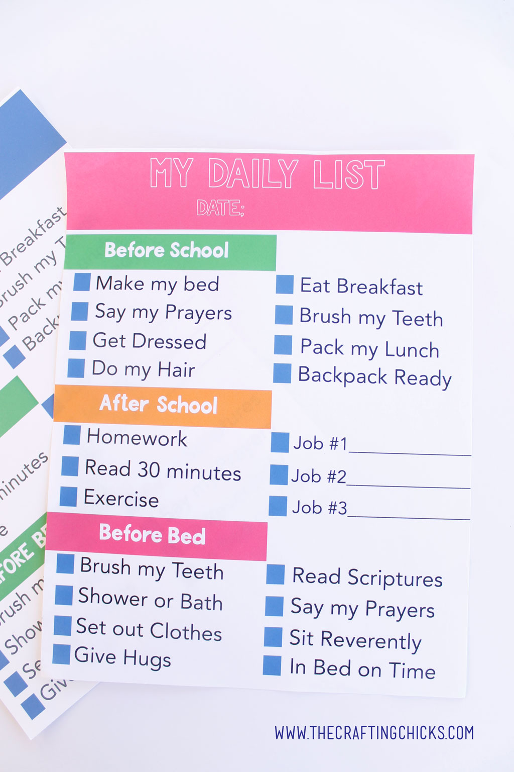 Daily List Chore Chart for Kids. Girl and Boy versions
