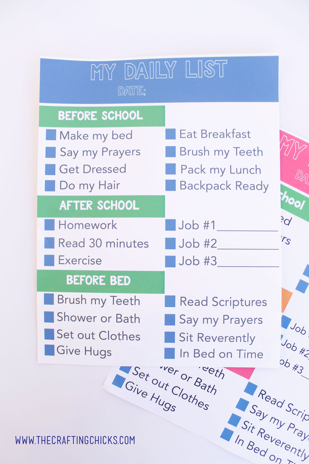 Daily List Chore Chart for Kids. Girl and Boy versions