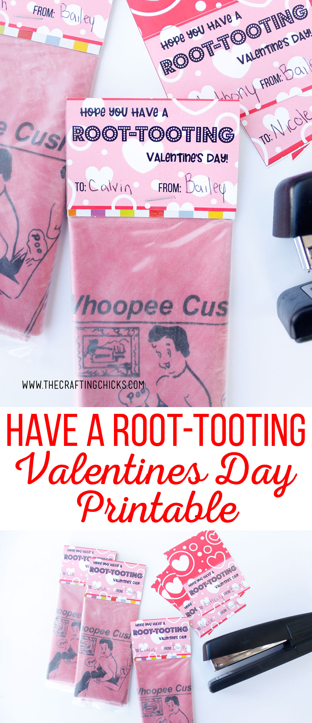 Have A Root-Tooting Valentines Day Printable attached to whoopee cushions 