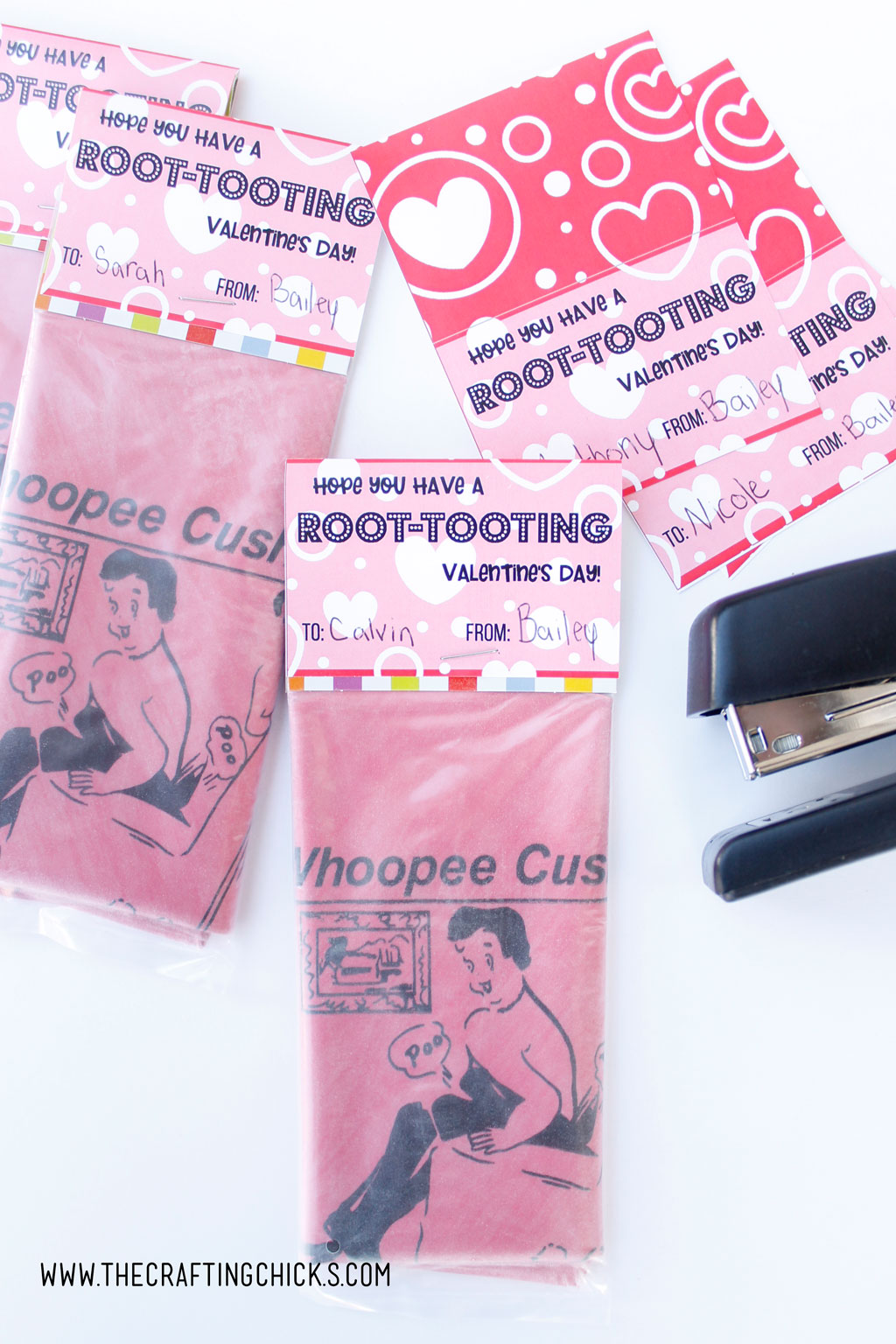 Let your kids give a laugh this Valentine with this fun "Have A Root-Tooting Valentines Day Printable" attached to a whoopee cushion. Kids will think it's hilarious. It will be the hit of the class valentines!