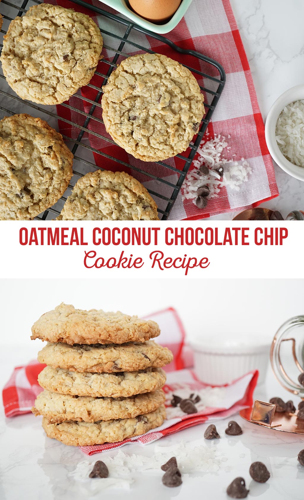 Oatmeal Coconut Chocolate Chip Cookie Recipe | If there ever was a perfect cookie recipe, this is it! Oatmeal Coconut Chocolate Chip Cookies are chewy and delicious! Scoop with a 3 tbsp scoop for large cookies.