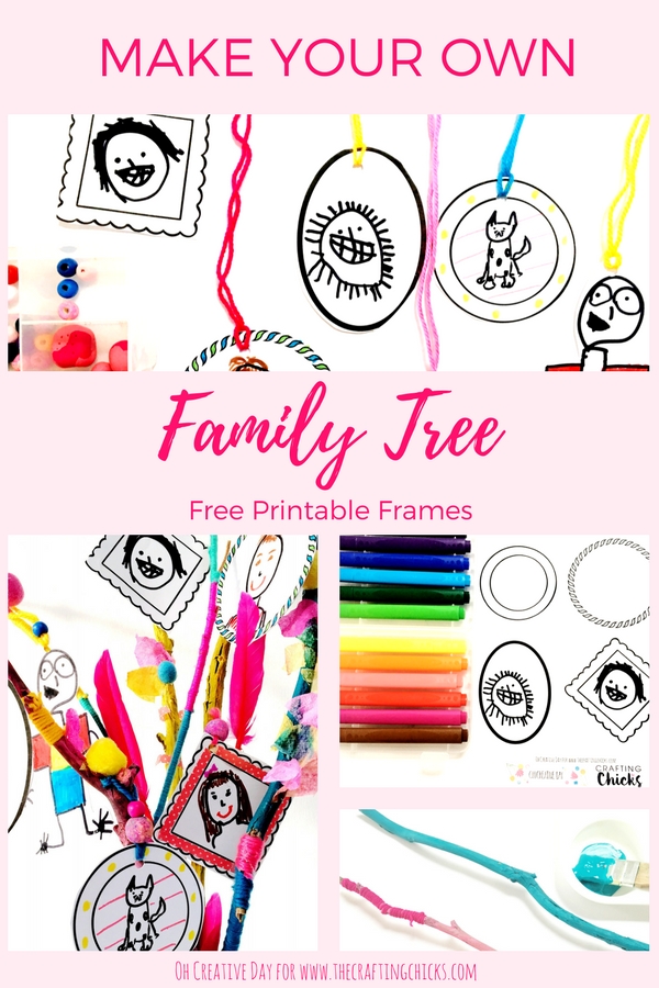Make Your Own Family Tree with these adorable free printable frames. Take your Family tree to the next level with this fun branch DIY. #diy #familytree #printable #frames #kids #activity #craft 