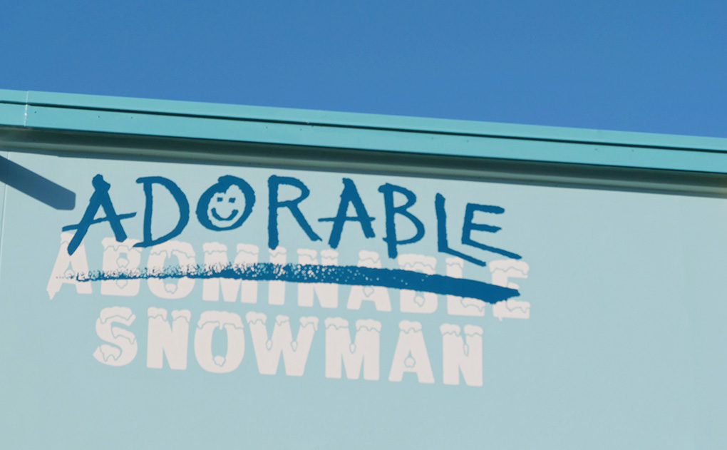 Disney California Adventure's newest Quick-Service stop, Adorable Snowman Treat sign