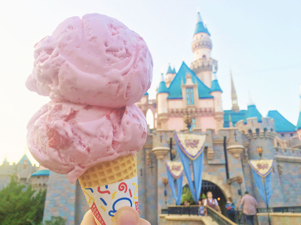 Ice cream cone in front of the castle at Disneyland Resort