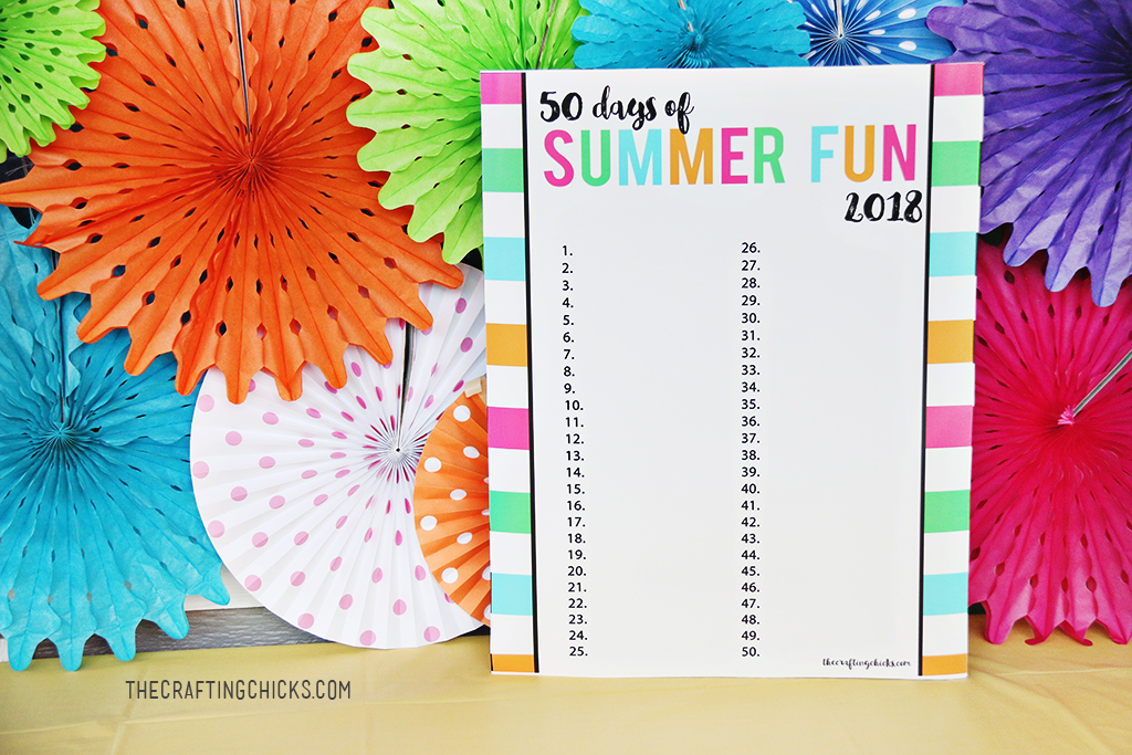 Summer Fun Chart Free Printable for 50 Days of Summer fun this year! Brainstorm fun activities and write them down...and make memories this summer!