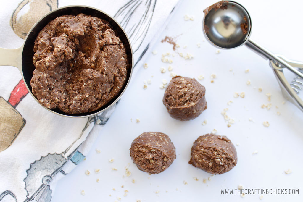 Chocolate No Bake Cookie Protein Bites are the perfect snack for every member of the family. These come together quickly and will be eaten in minutes. #snackideas #snacksforkids #familysnacks #proteinballs #proteinbites