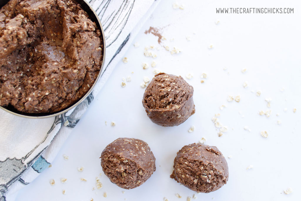 Chocolate No Bake Cookie Protein Bites are the perfect snack for every member of the family. These come together quickly and will be eaten in minutes. #snackideas #snacksforkids #familysnacks #proteinballs #proteinbites