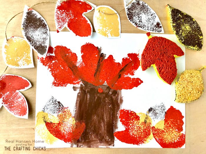 Fall Leaf Sponge Stamp Kids Craft - The Crafting Chicks