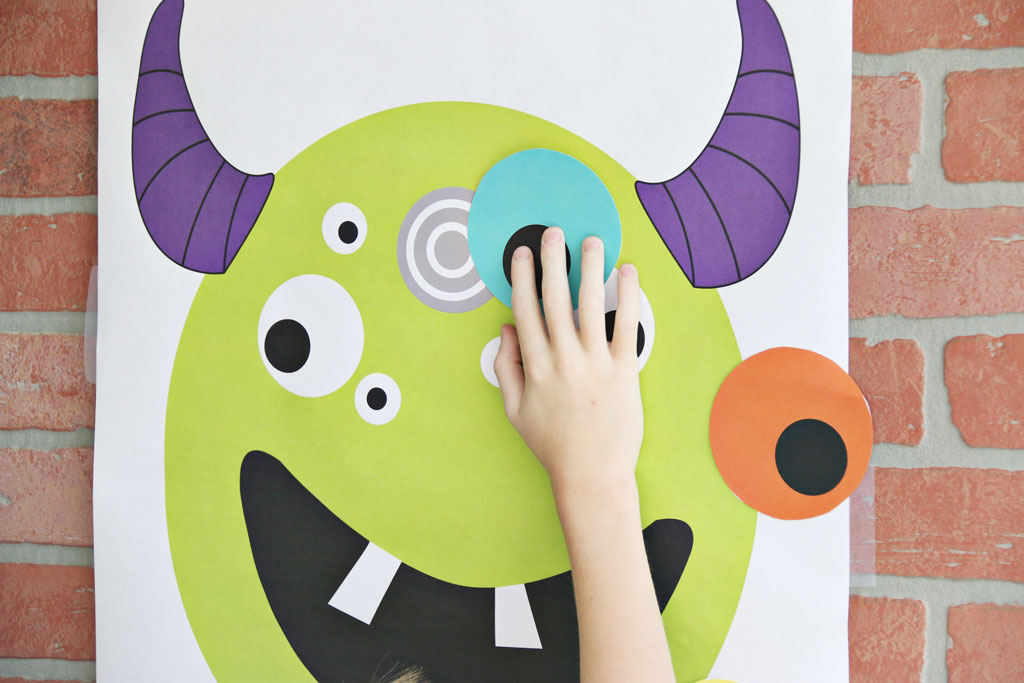 Pin the eye on the monster free printable halloween game for kids