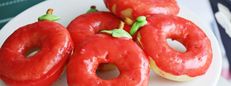 Red apple donuts with leaf and stem