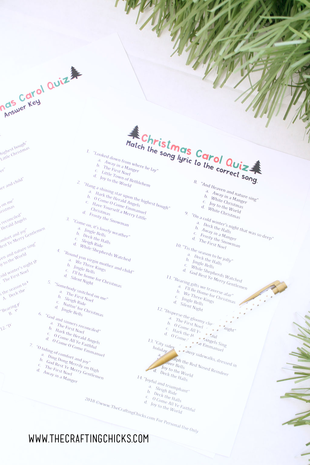 Christmas Carol Quiz Game free printable game for Christmas or holiday parties.