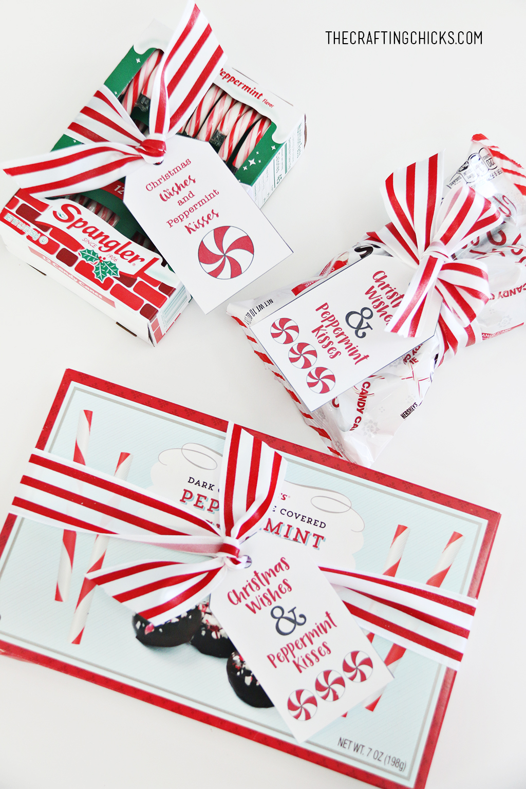 DIY Gift Toppers and Gift Tags that look like Peppermint Candies