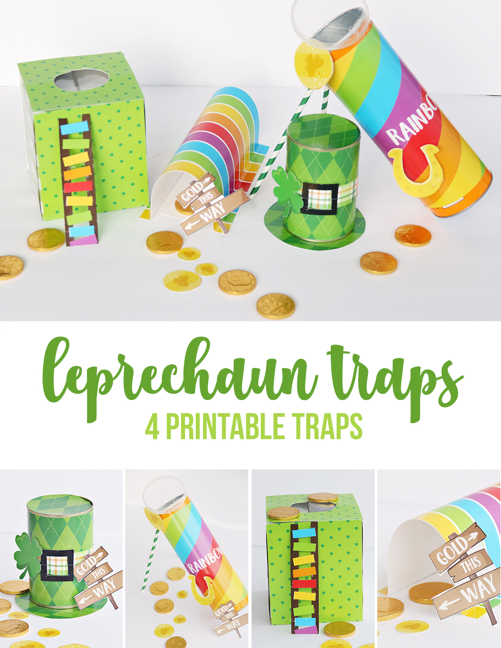 Your kids are sure to catch that pesky Leprechaun with these fun and easy Leprechaun Trap Printables. With rainbow, green, and lucky gold coins, the leprechaun is sure to make a stop at your house.