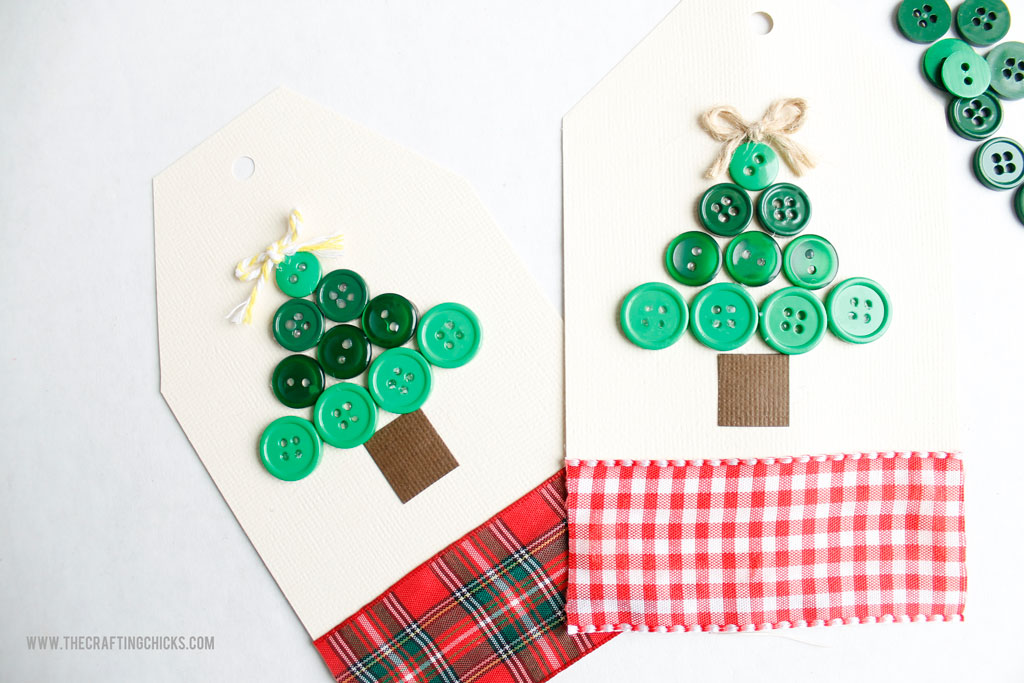 Button Christmas Tree Gift Tags with Ribbon