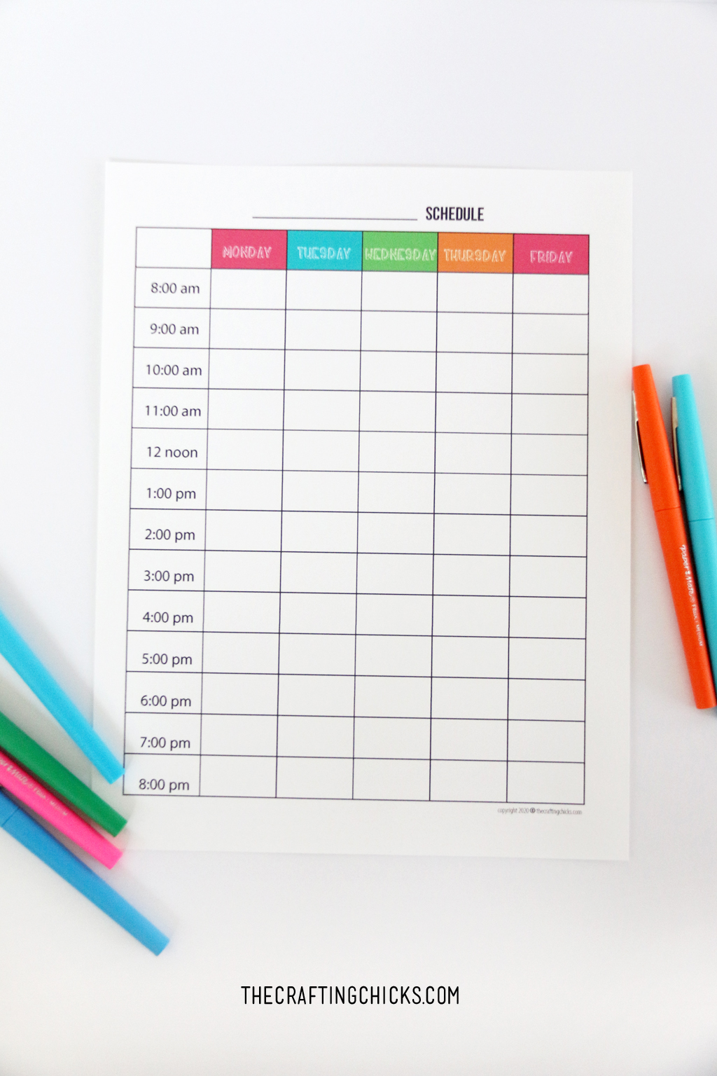 Hourly Weekly Schedule Template from thecraftingchicks.com