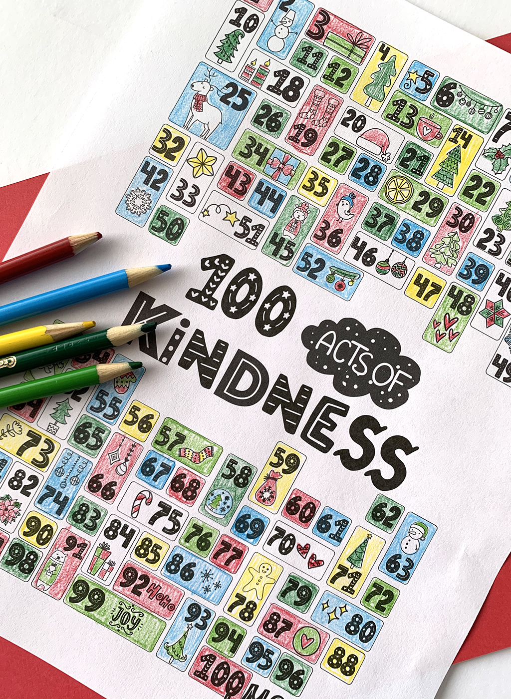 100 Acts of Kindness Coloring Countdown
