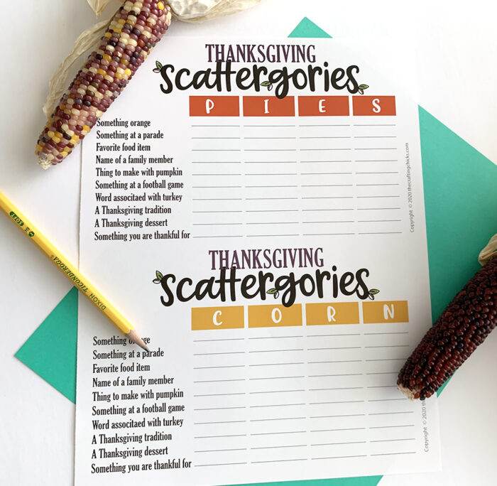 Thanksgiving Scattergories Free Printable Game - The Crafting Chicks