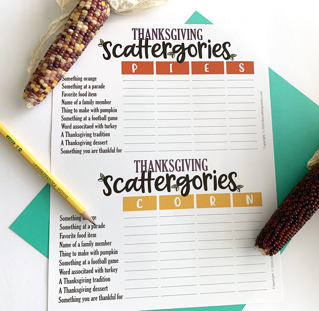 Thanksgiving Scattergories printable game on teal paper