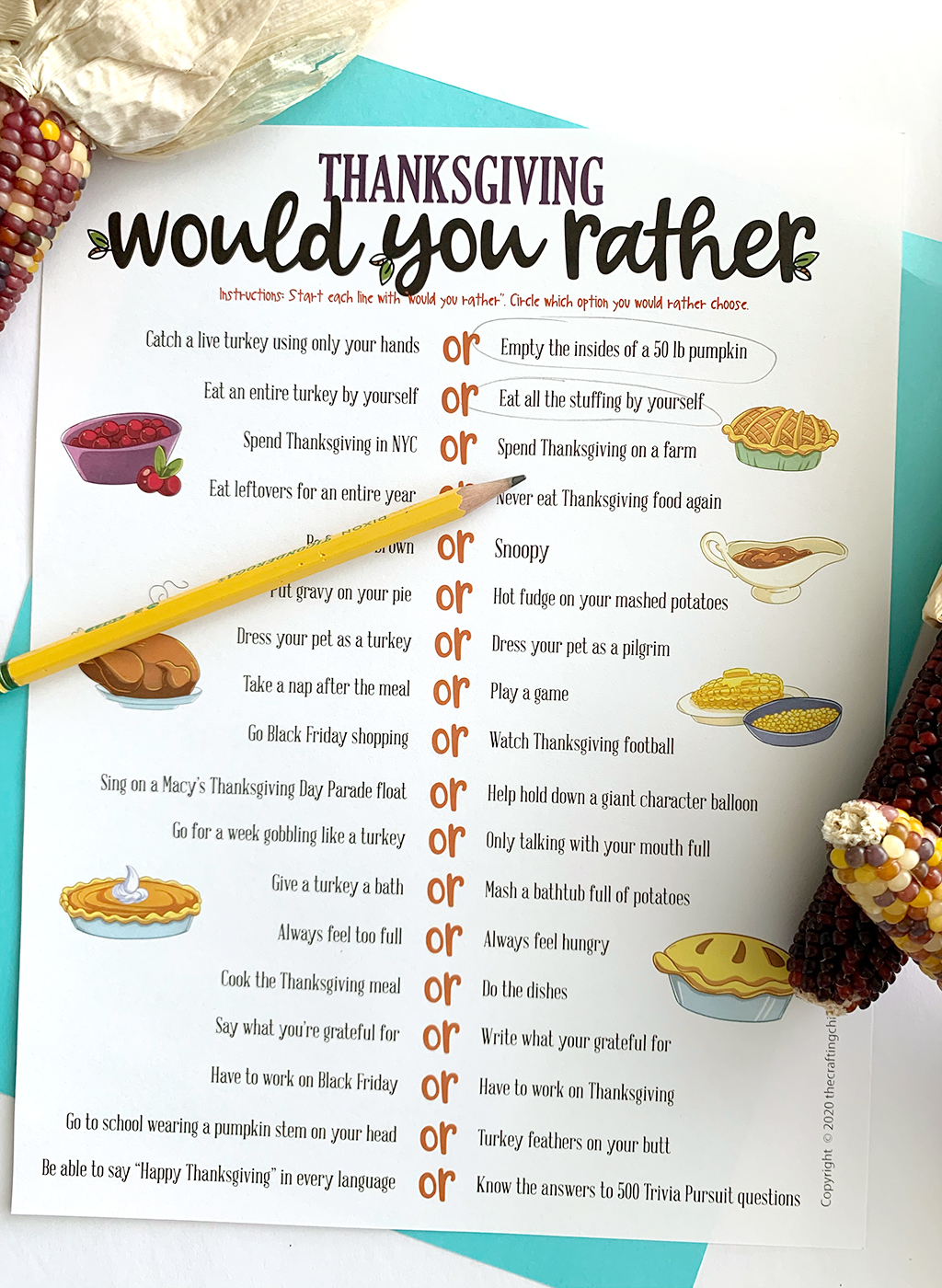 Thanksgiving Would You Rather Free Printable Game The Crafting Chicks