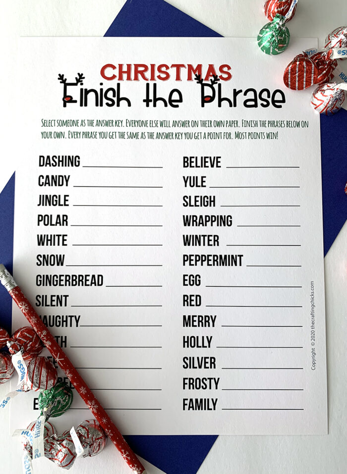 Christmas Finish the Phrase Printable Game The Crafting Chicks