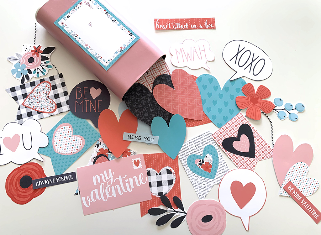 Printable Heart Attack in a Box printables cut out on a white table