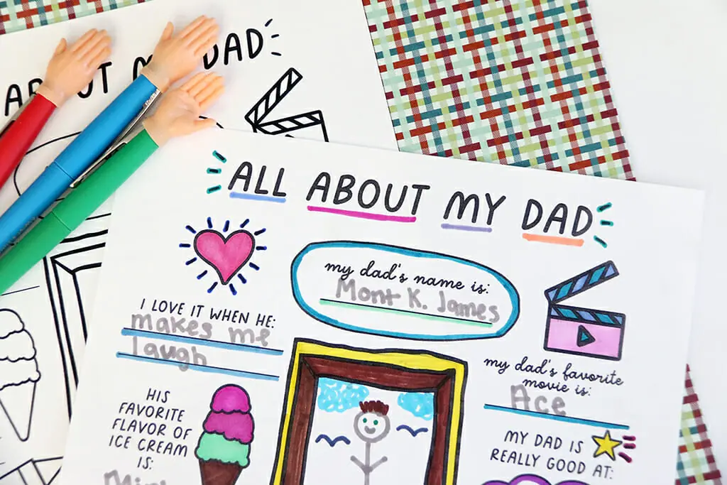 All About My Dad free printable filled out and colored